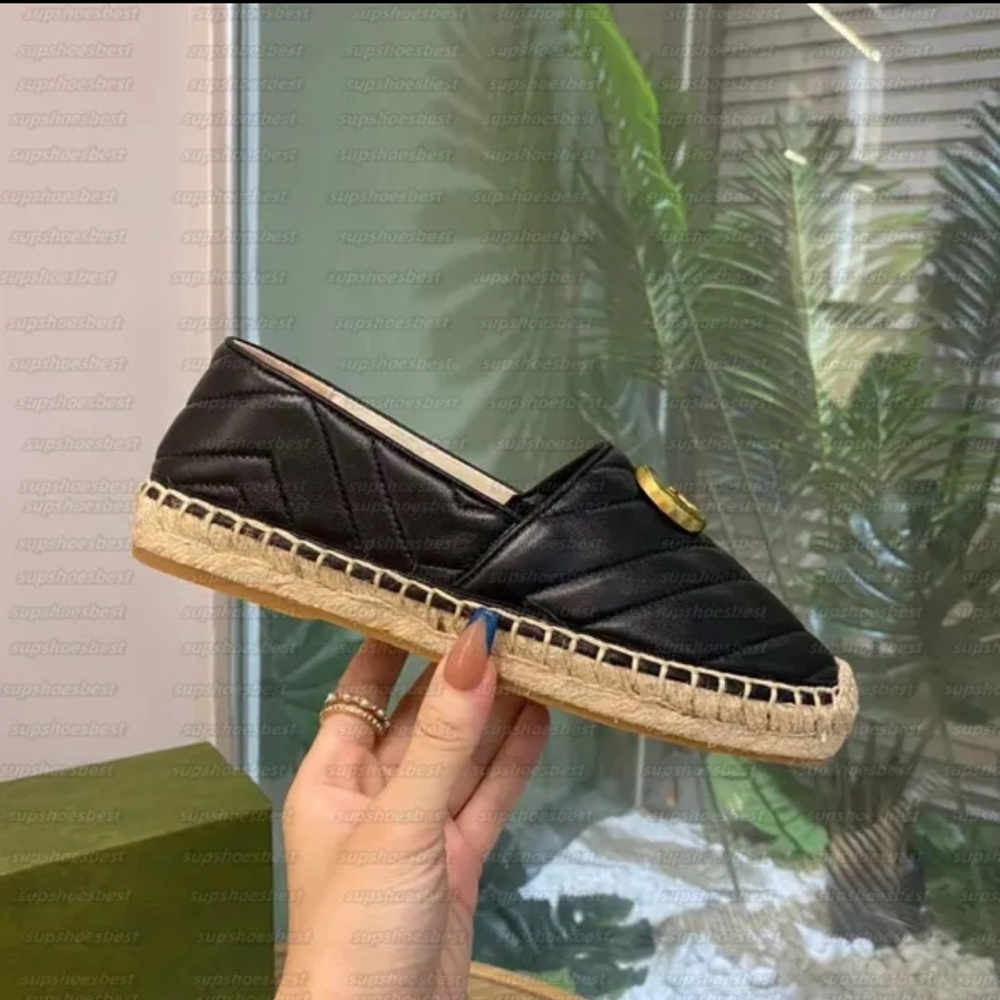 Gucci Black Espadrille Loafers with Gold Accent - Picture 2 of 12